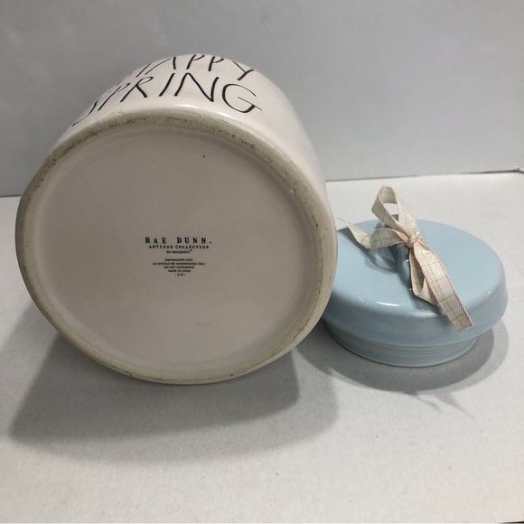 Rae Dunn Jar Happy Spring Large Canister Ceramic White Blue Topper Farmhouse - Picture 3 of 9